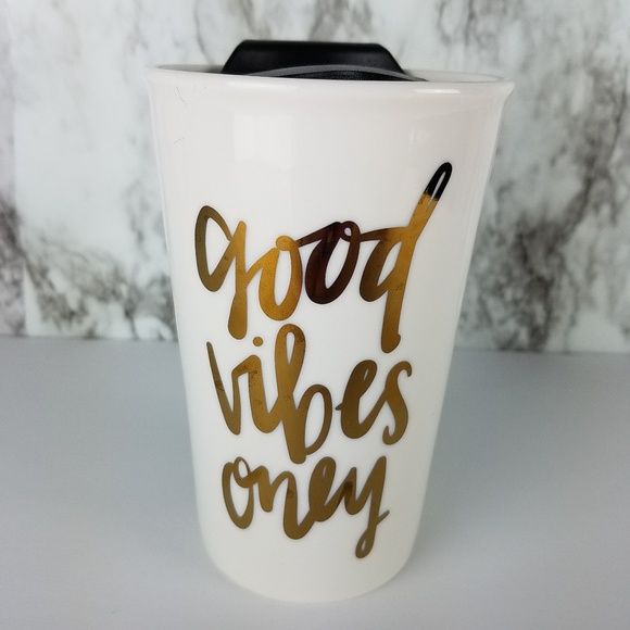 Other - 🌸 White Gold Good Vibes Only Ceramic Travel Mug
